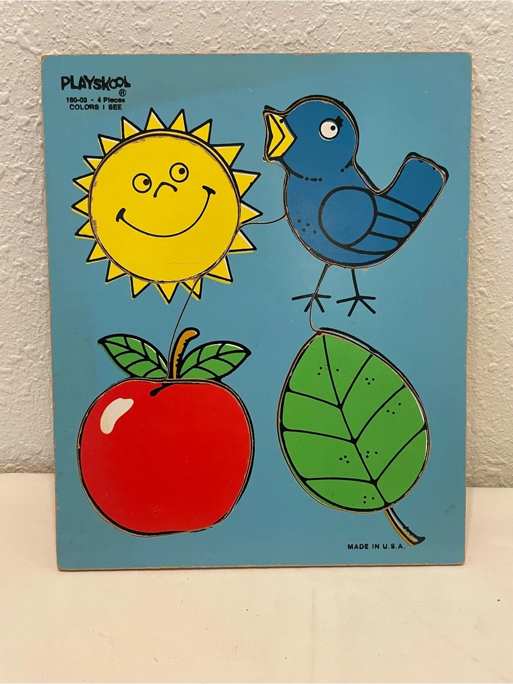Playskool Vintage Wood Puzzle Board - Sun, Bird, Apple, Leaf